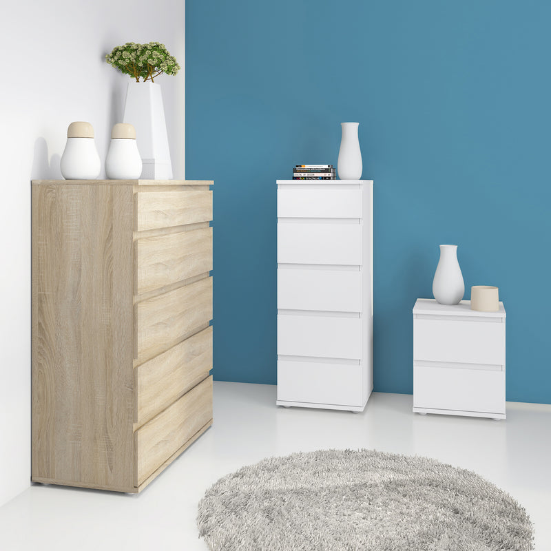 Nova Narrow Chest of 5 Drawers in White — detail view
