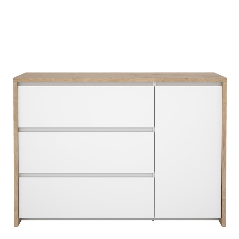 Next Sideboard with 1 door and 3 drawers Jackson Hickory White high gloss — side angle