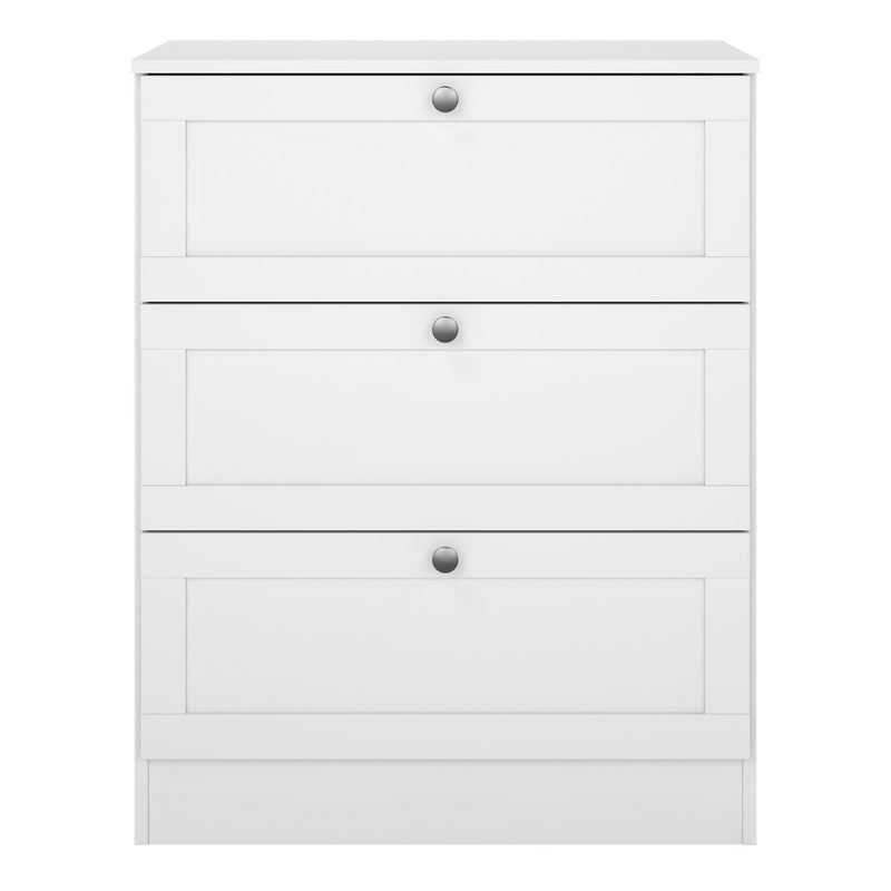 Brande Chest with 3 Frame Drawers in White — side angle