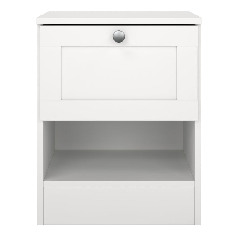 Brande Nightstand with1 Frame Drawer in White — side angle