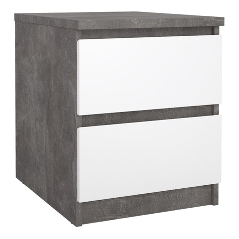 Naia Bedside 2 drawers in Concrete/White high gloss — front view