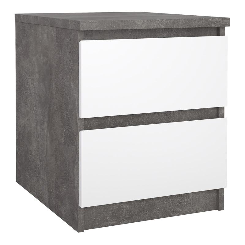 Naia Bedside 2 drawers in Concrete/White high gloss — front view