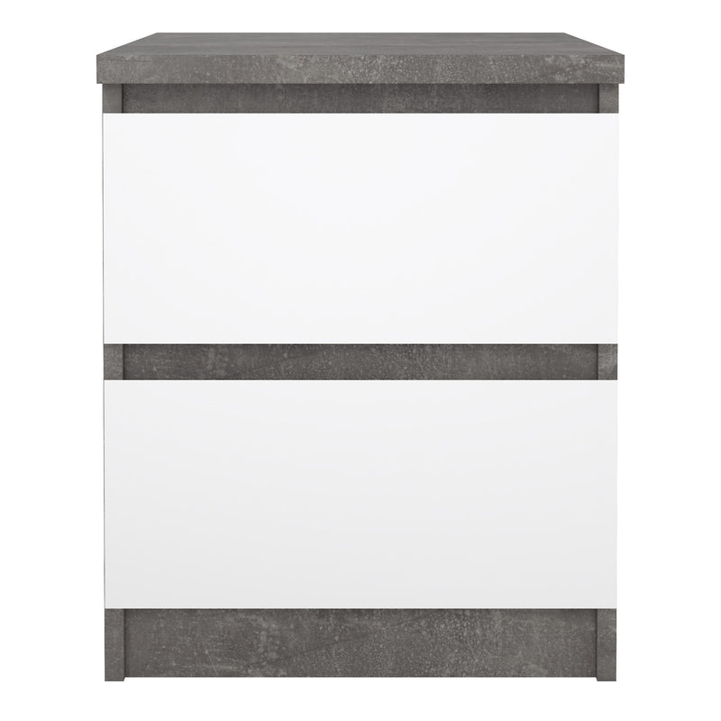 Naia Bedside 2 drawers in Concrete/White high gloss — side angle