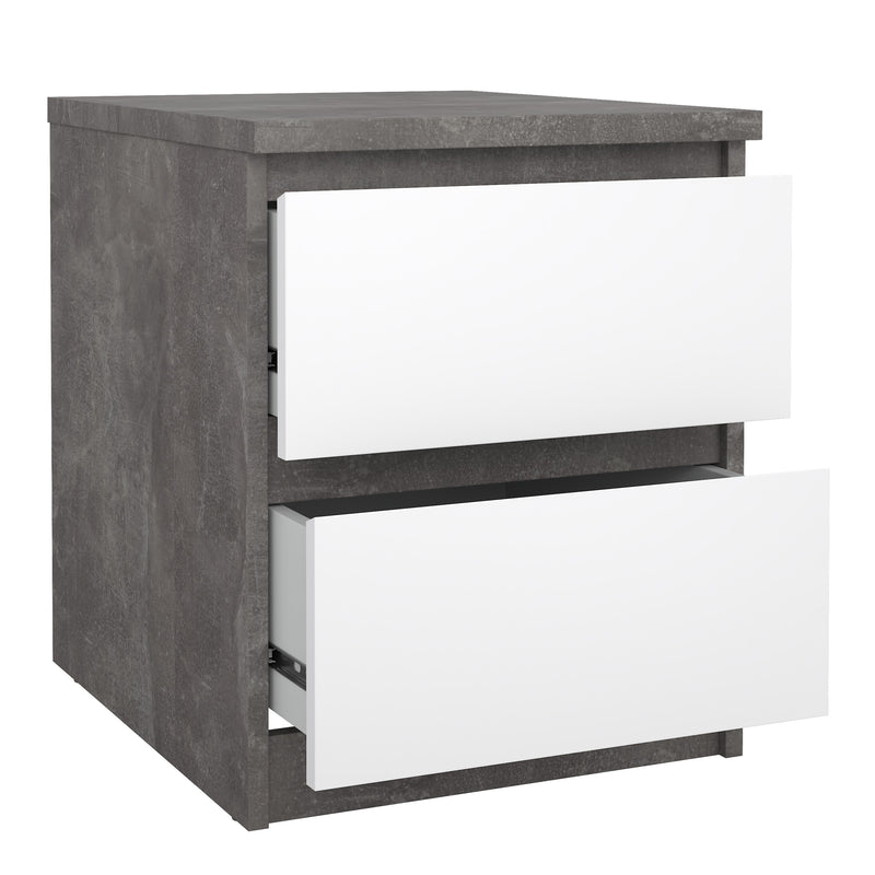 Naia Bedside 2 drawers in Concrete/White high gloss — alternative angle