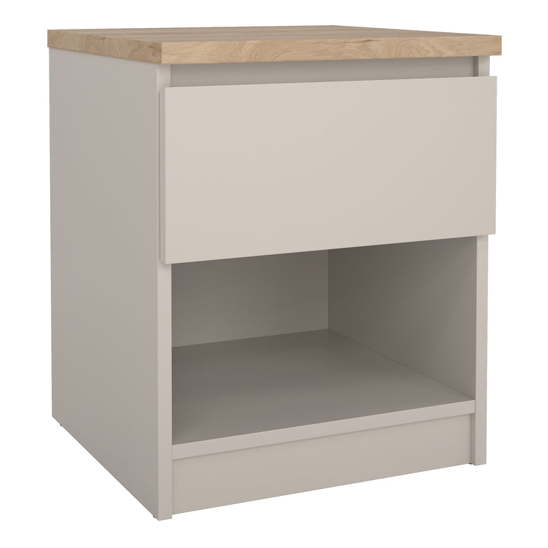 Naia Bedside 1 Drawer 1 Shelf in Cashmere Jackson Hickory — front view