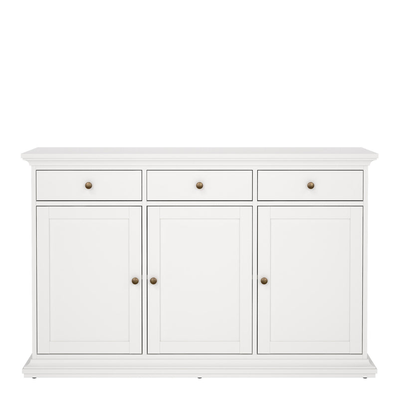 Paris Sideboard with 3 doors and 3 drawers in White — side angle