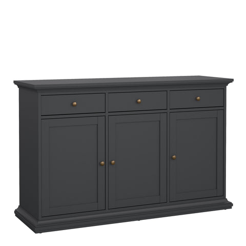 Paris Sideboard with 3 doors and 3 drawers in Matt Grey — front view