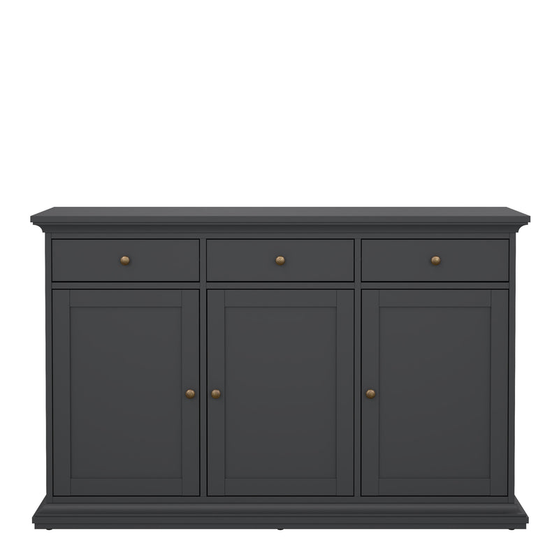 Paris Sideboard with 3 doors and 3 drawers in Matt Grey — side angle