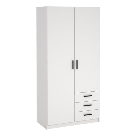 Sprint White Wardrobe with 2 Doors & 3 Drawers