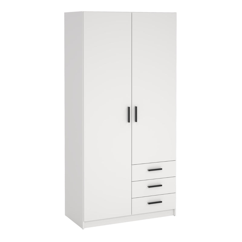 Sprint White Wardrobe with 2 Doors & 3 Drawers