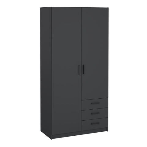 Sprint Matt Grey Wardrobe with 2 Doors & 3 Drawers