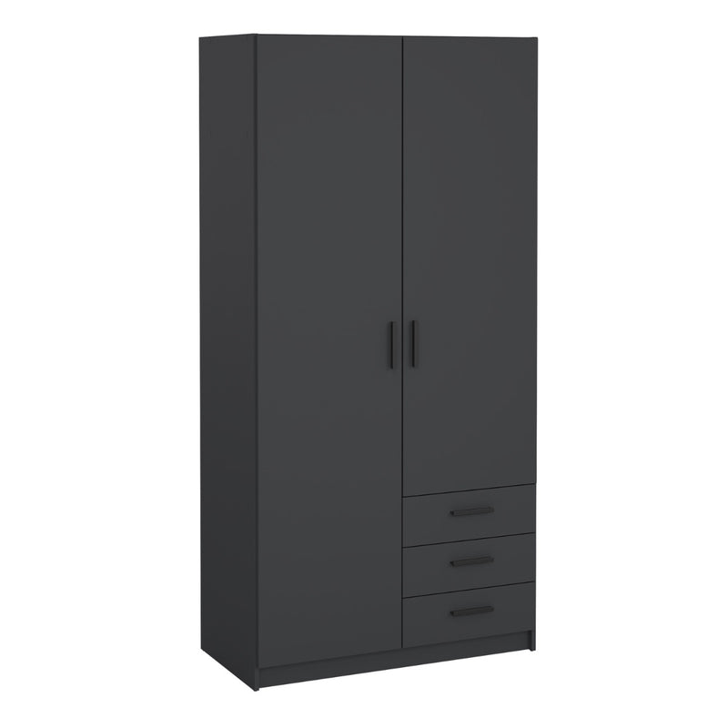 Sprint Matt Grey Wardrobe with 2 Doors & 3 Drawers