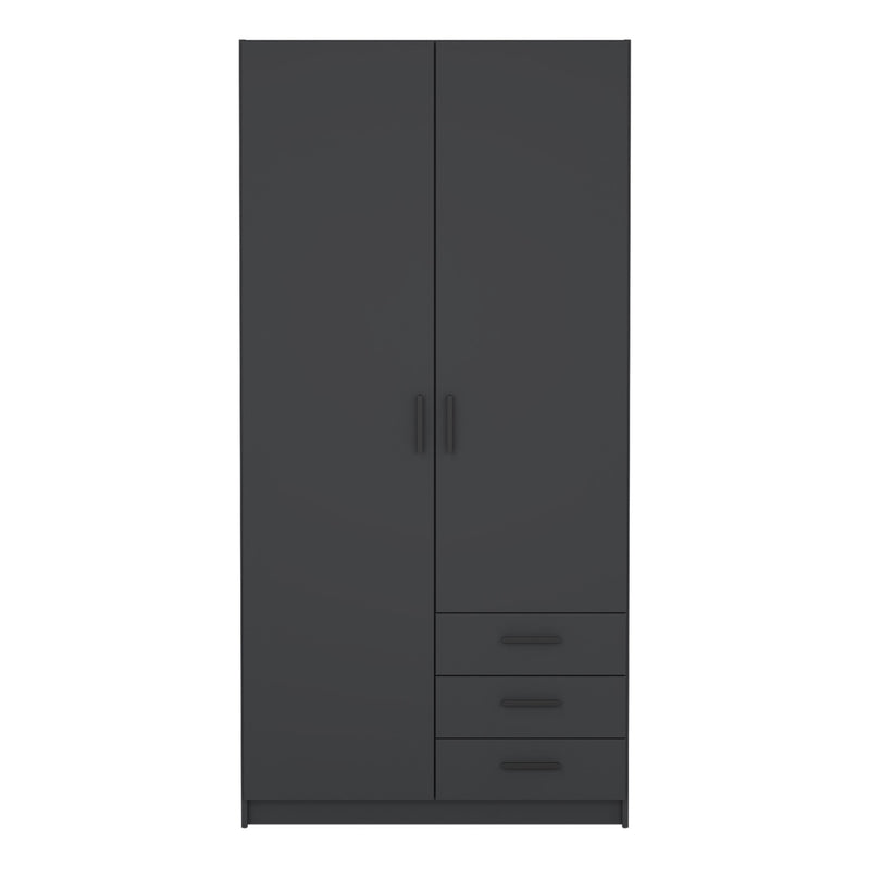 Sprint Matt Grey Wardrobe with 2 Doors & 3 Drawers