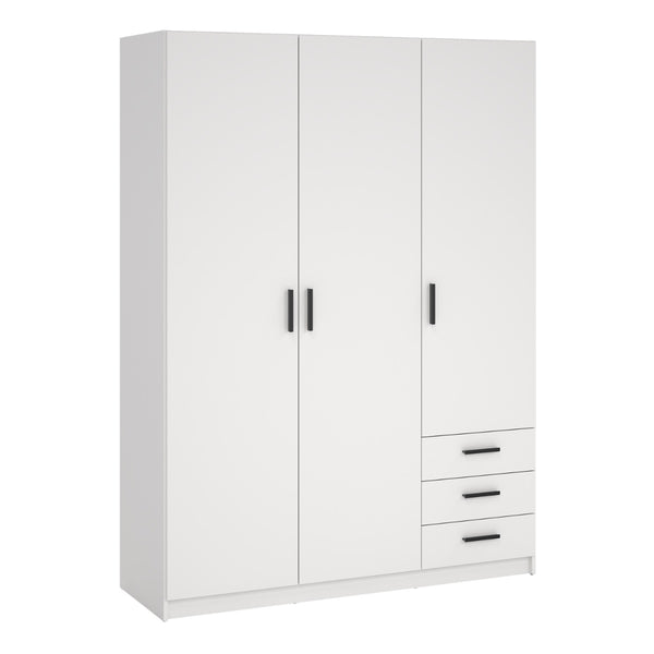 Sprint White Wardrobe with 3 Doors and 3 Drawers