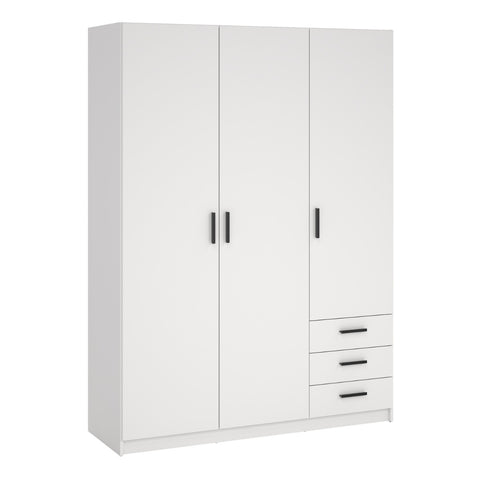 Sprint White Wardrobe with 3 Doors and 3 Drawers