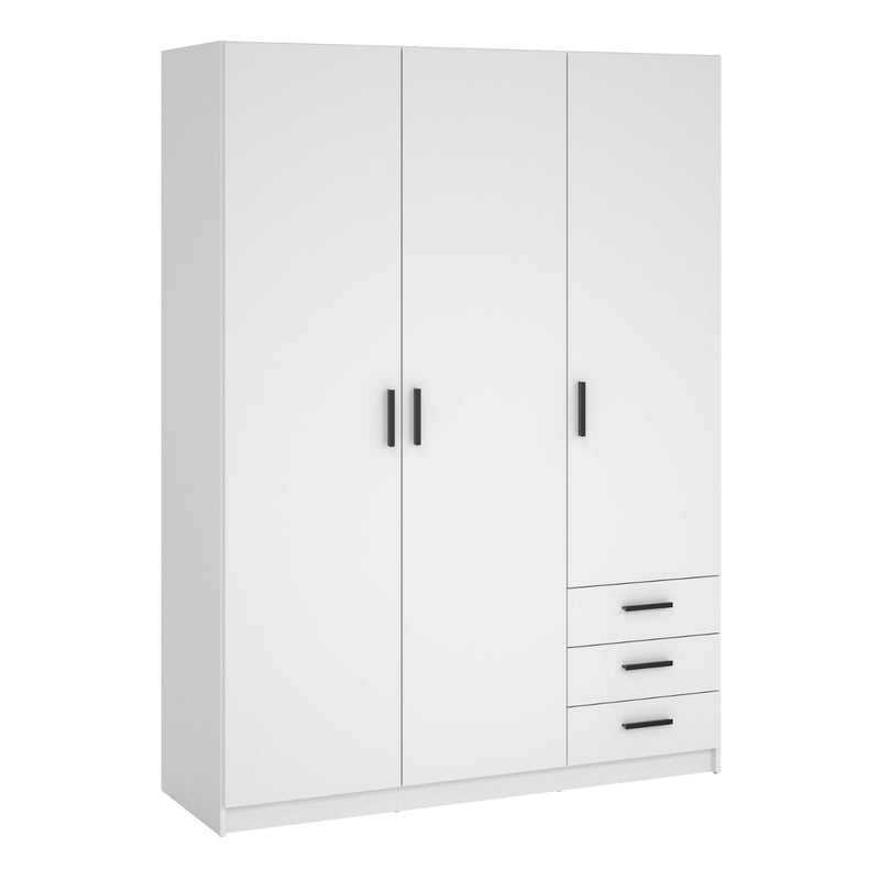 Sprint White Wardrobe with 3 Doors and 3 Drawers