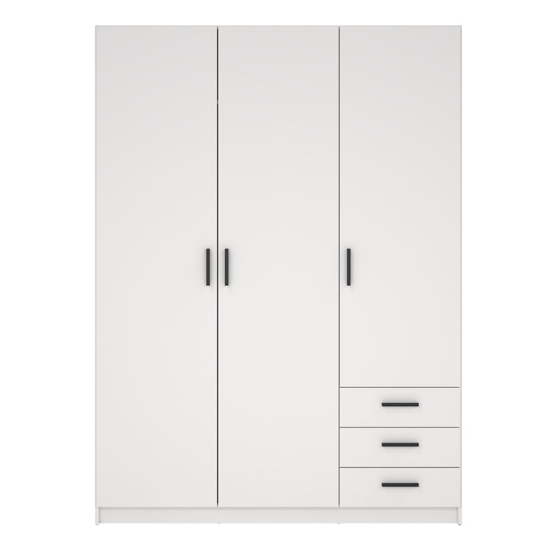 Sprint White Wardrobe with 3 Doors and 3 Drawers