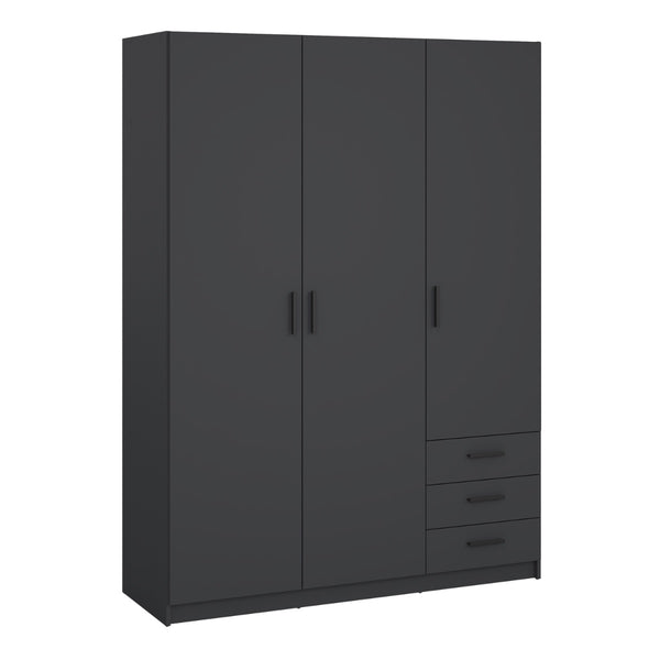 Sprint Matt Grey Wardrobe with 3 Doors and 3 Drawers