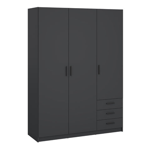 Sprint Matt Grey Wardrobe with 3 Doors and 3 Drawers