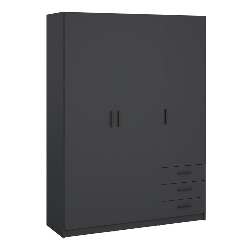 Sprint Matt Grey Wardrobe with 3 Doors and 3 Drawers