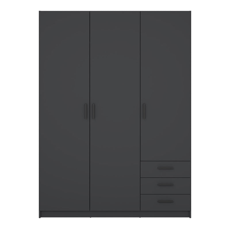 Sprint Matt Grey Wardrobe with 3 Doors and 3 Drawers