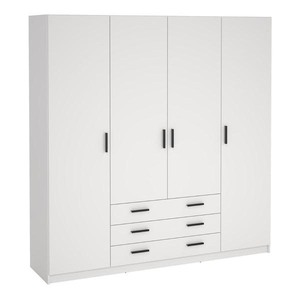 Sprint White Wardrobe with 4 Doors & 3 Drawers