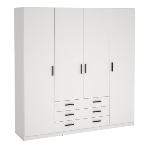 Sprint White Wardrobe with 4 Doors & 3 Drawers