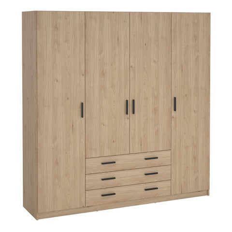 Sprint Wardrobe with 4 Doors + 3 Drawers in Jackson Hickory
