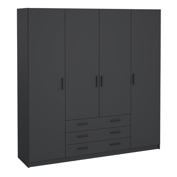 Sprint Wardrobe with 4 Doors + 3 Drawers in Matt Grey