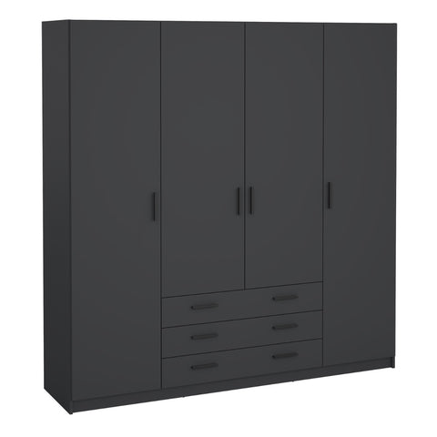 Sprint Wardrobe with 4 Doors + 3 Drawers in Matt Grey