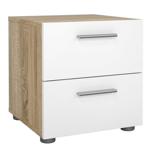 Pepe Bedside 2 Drawers in Oak with White High Gloss — front view