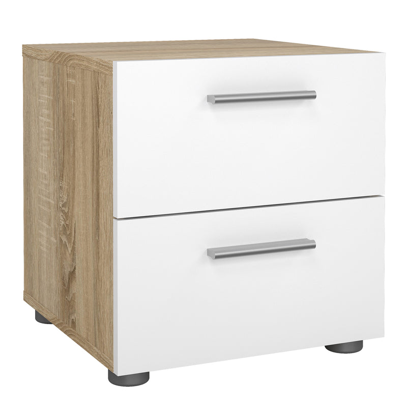 Pepe Bedside 2 Drawers in Oak with White High Gloss — front view