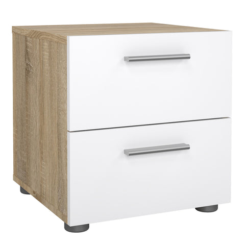 Pepe Bedside 2 Drawers in Oak structure/White High Gloss — front view