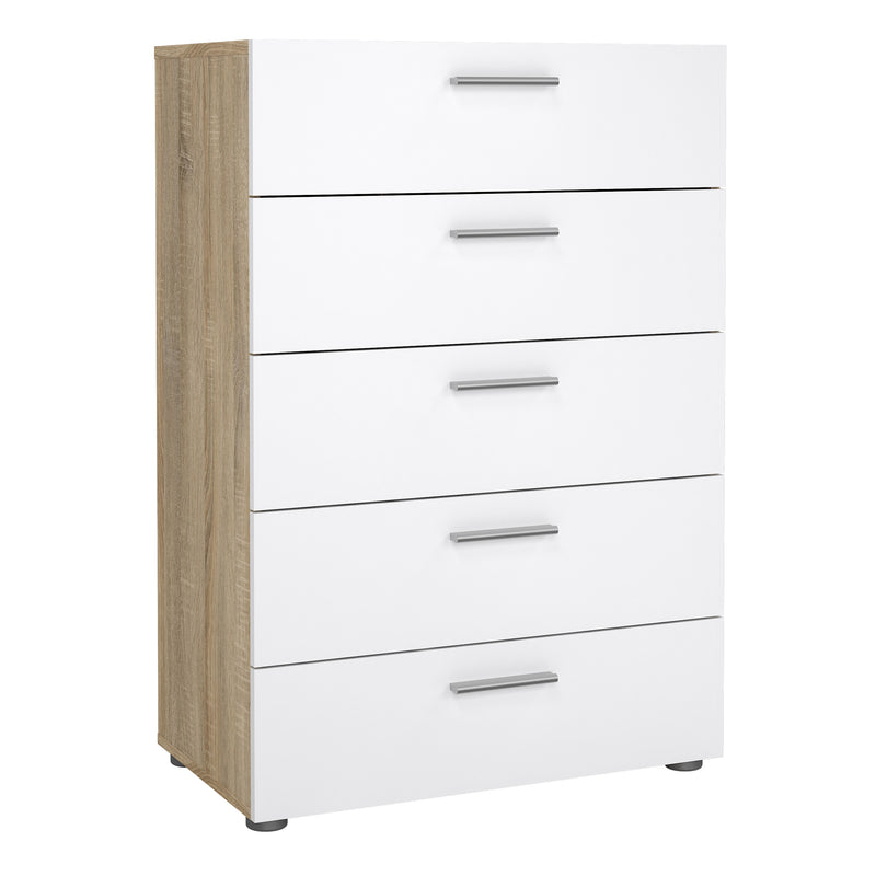 Pepe Chest of 5 Drawers in Oak with White High Gloss — front view