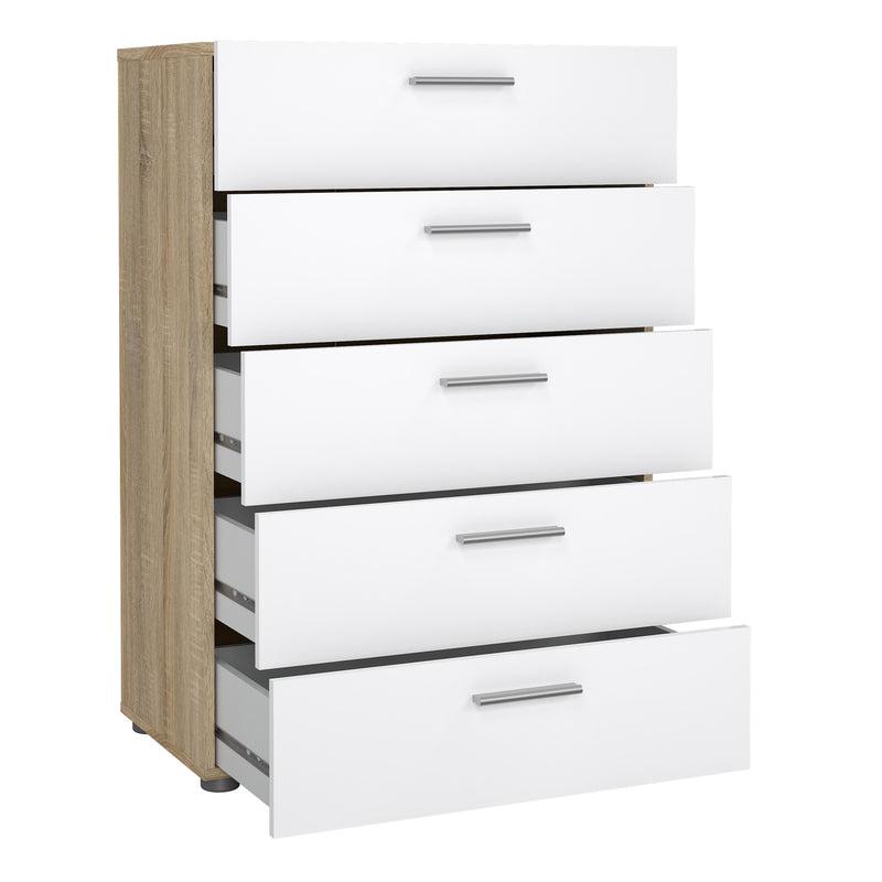 Pepe Chest of 5 Drawers in Oak with White High Gloss — alternative angle