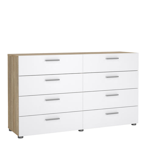 Pepe Wide Chest of 8 Drawers (4+4) in Oak structure/White High Gloss — front view
