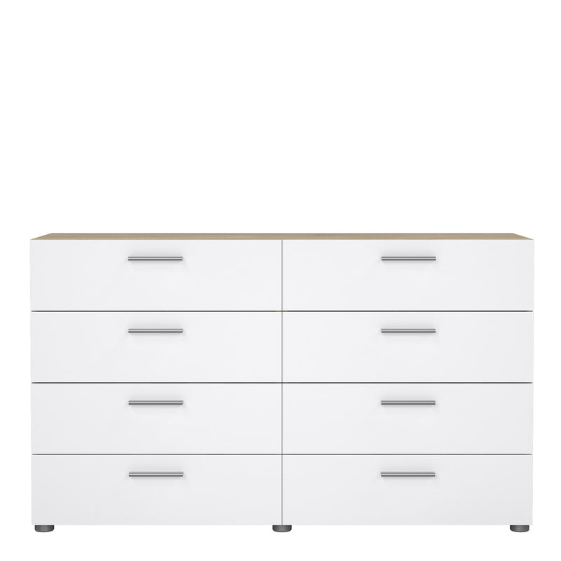Pepe Wide Chest of 8 Drawers (4+4) in Oak structure/White High Gloss — side angle