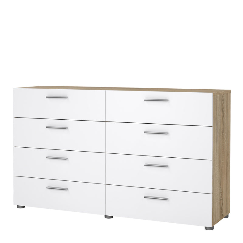 Pepe Wide Chest of 8 Drawers (4+4) in Oak structure/White High Gloss — detail view
