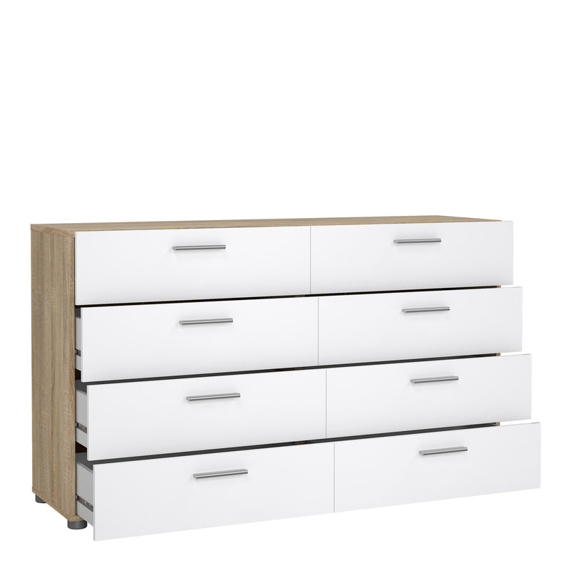 Pepe Wide Chest of 8 Drawers (4+4) in Oak structure/White High Gloss — alternative angle