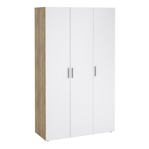 Pepe Wardrobe with 3 Doors in Oak with White High Gloss — front view
