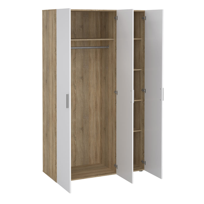 Pepe Wardrobe with 3 Doors in Oak with White High Gloss — alternative angle