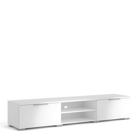 Match TV Unit 2 Drawers 2 Shelf in White High Gloss — front view