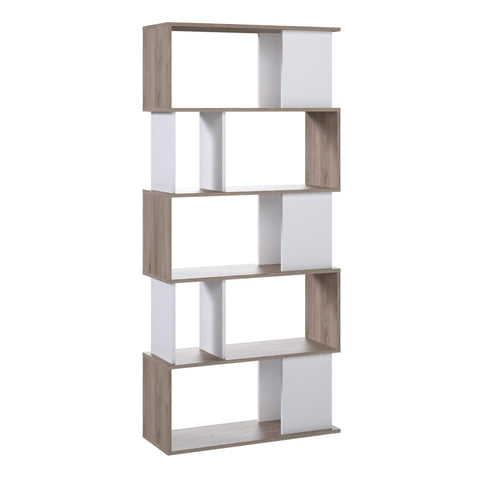 Maze Open Bookcase 4 Shelves in Jackson Hickory Oak and White — front view