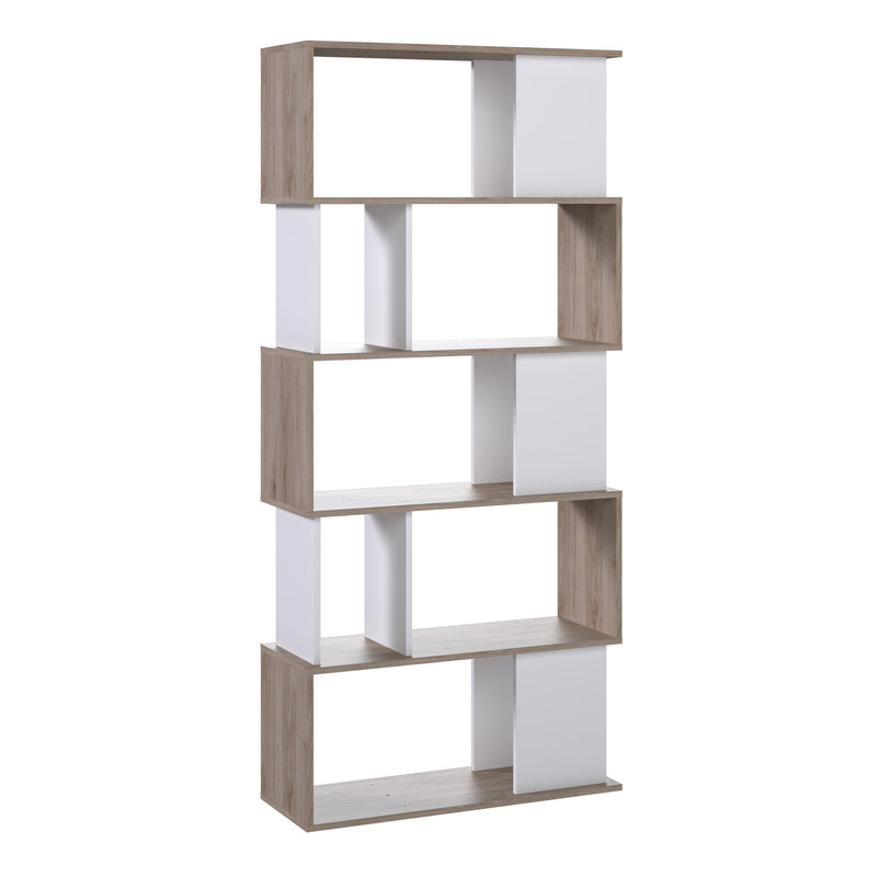 Maze Open Bookcase 4 Shelves in Jackson Hickory Oak and White — front view