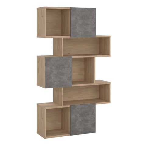 Maze Asymmetrical Bookcase with 3 Doors in Jackson Hickory and Concrete — front view