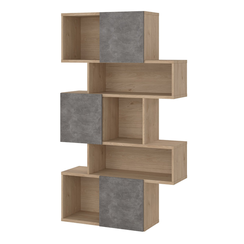 Maze Asymmetrical Bookcase with 3 Doors in Jackson Hickory and Concrete — detail view