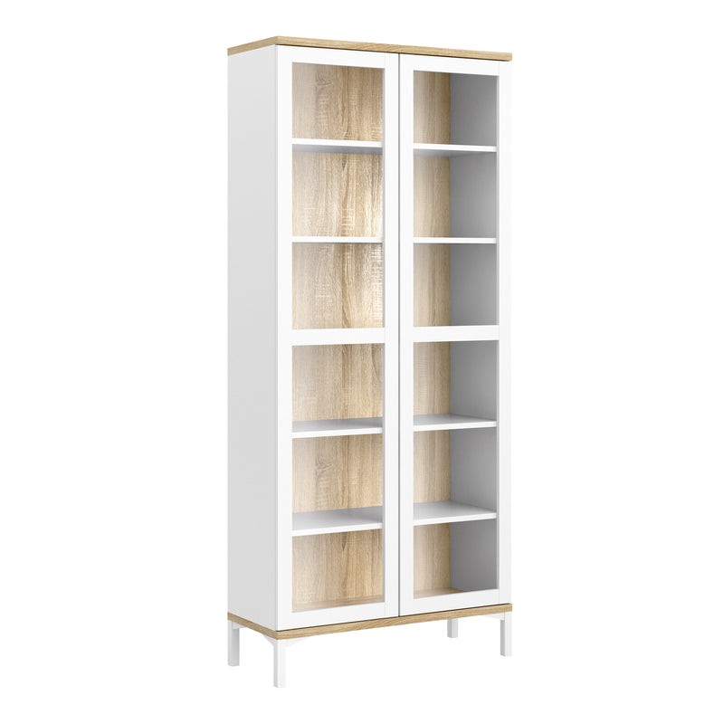 Roomers Display Cabinet Glazed 2 Doors in White and Oak — front view