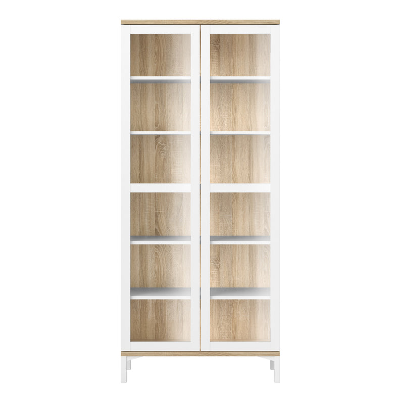 Roomers Display Cabinet Glazed 2 Doors in White and Oak — side angle