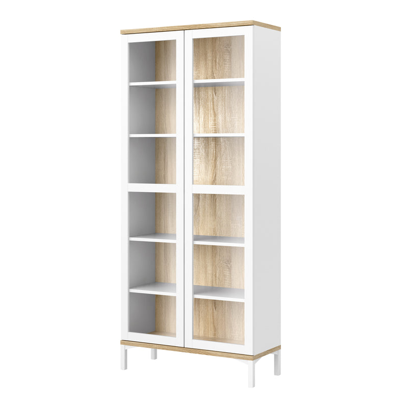 Roomers Display Cabinet Glazed 2 Doors in White and Oak — detail view