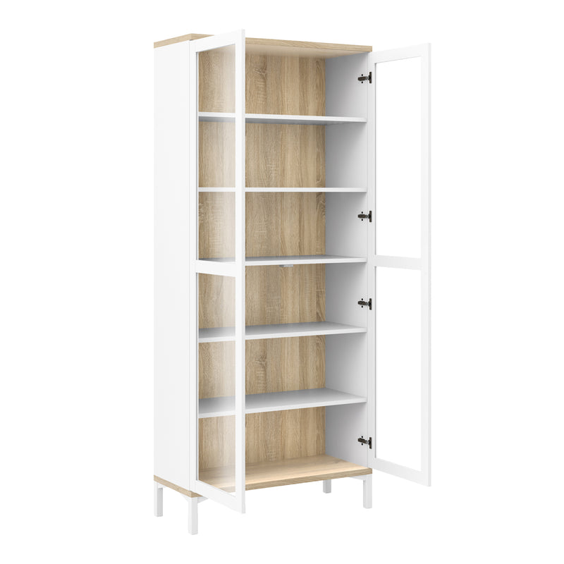 Roomers Display Cabinet Glazed 2 Doors in White and Oak — alternative angle